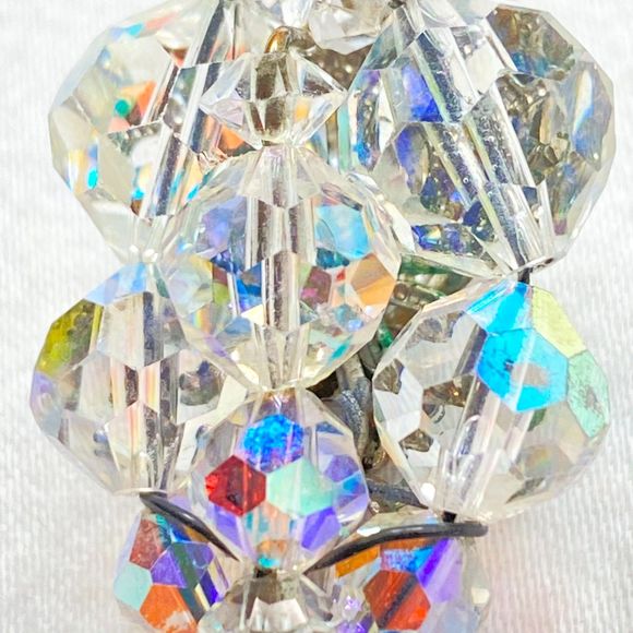 Clip On Stud Earrings Clear AB Faceted Ball Beads In Wired Clusters - Picture 5 of 10